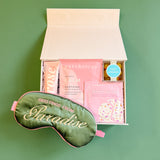 Vacay Ready gift box with paradise sleep mask, sheet mask, eye gels, and self-care essentials