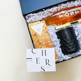 cheers gift box, champagne gift box, client appreciation gift box, real estate agent gift box, closing gift box, job promotion gift box, work anniversary, cheers, confete gifts and party boxes.