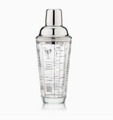 Stainless steel and glass cocktail shaker with 7 cocktail recipes printed on glass 13.5 oz bar tool