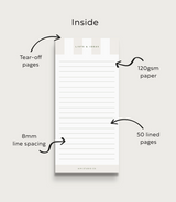 Slim task management notepad with stripe cover and tear-off pages by Aim Studio Co.