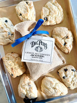 Fresh baked lemon blueberry scones made with Dr. Pete’s scone mix