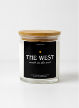 West Candle by Confete Gifts displayed in a minimalist vessel with a clean, modern label.