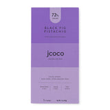 JCOCO Black Fig Pistachio bar in 72% cacao unites chewy California mission figs with crunchy whole roasted pistachios