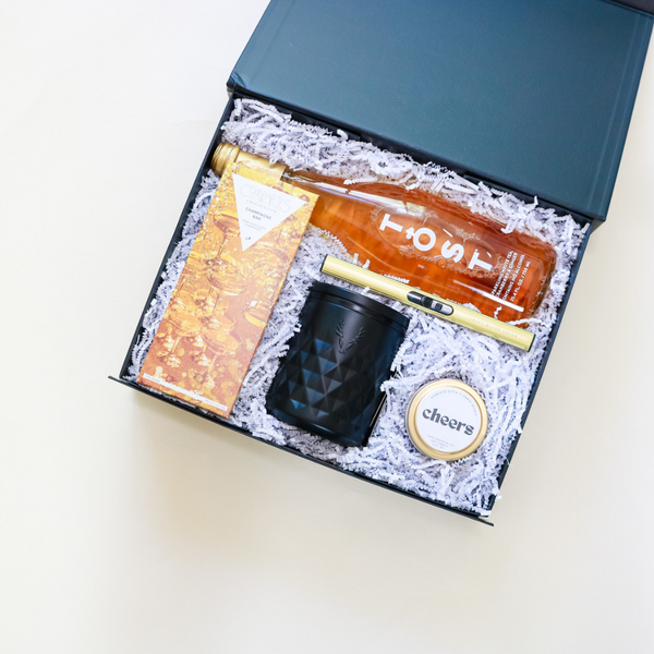 cheers gift box, champagne gift box, client appreciation gift box, real estate agent gift box, closing gift box, job promotion gift box, work anniversary, cheers, confete gifts and party boxes.
