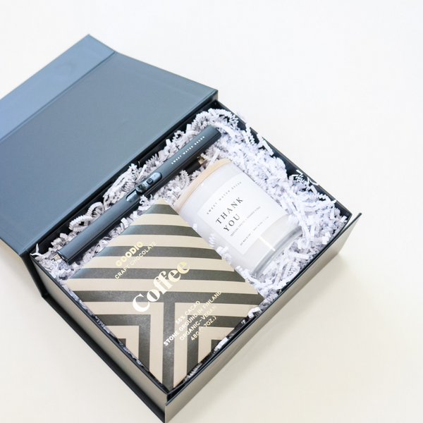 Thank you Gift, Appreciation gift box, gifts under $40, goodio coffee chocolate, electric lighter, client gifts, confete gifts and party boxes.
