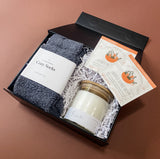 Fireside Holiday Gift Box, Cozy socks, soy candle, Lavender Orange Tea, Confete Party