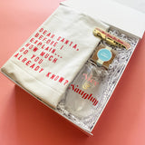 Santa's Favorite Gift Box, Tea Towel, Nice & Naughty, Sugarfina Peach Bellini, Wine opener, Confete Party