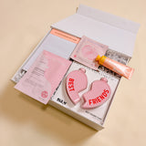 Friendship gift box for her BFF with best friends flask, Patchology face mask, rose under eye gels, and champagne hour body lotion.