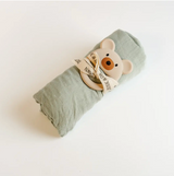 New born sage green baby swaddle, bear teether, baby shower, new baby bundle, confete gits, giften market
