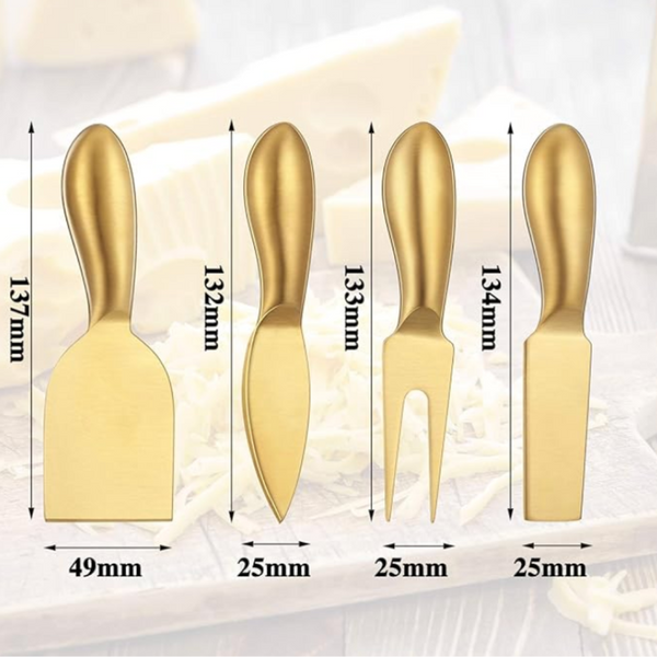 Patelai, 4 piece stainless steel cheese knives, gold, Confete Party