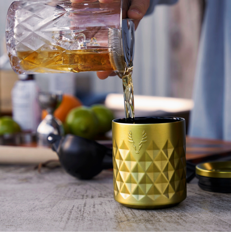 Viski, Paragon Insulated Double Walled Rocks Tumbler w/ Lid - Gold, Confete Party