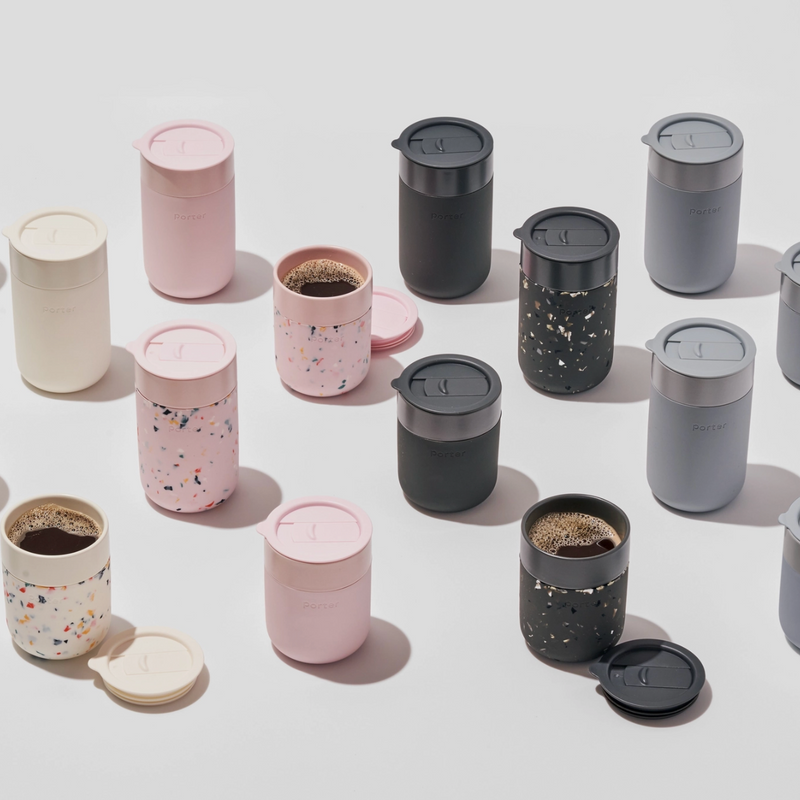 W&P, Reusable Ceramic Mug, Terrazzo Charcoal, Confete Party