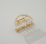 Elegant Adorro Rosalie half-moon metal claw clip in a compact size, perfect for creating polished updos and half-up hairstyles.