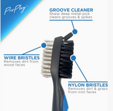 Compact Pro Golf club brush and groove cleaner designed to keep golf club faces and grooves free of dirt and grass buildup.