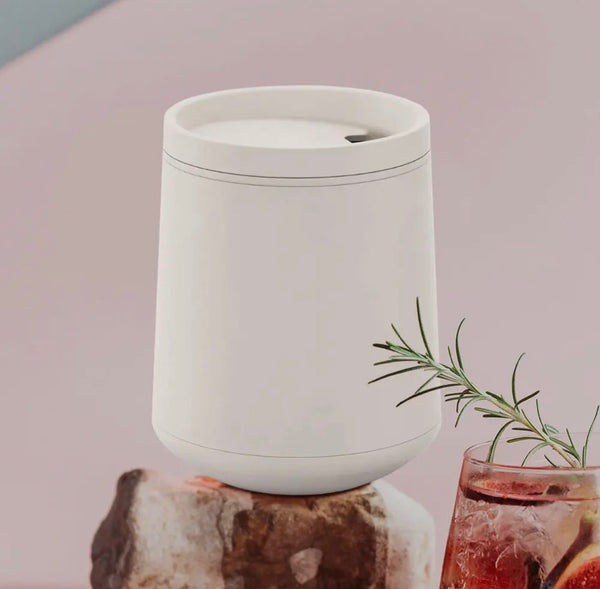 Soft matte white portable wine tumbler — minimalist insulated cup perfect for picnics or travel.