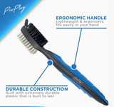 Pro Golf club maintenance tool featuring a groove cleaner and stiff bristle brush for irons and wedges.