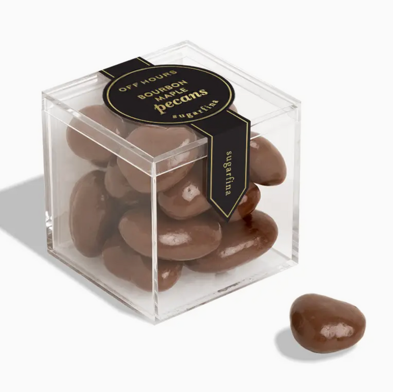 Sugarfina Bourbon Pecans elegantly packaged in a signature gift box — premium roasted pecans infused with smooth bourbon flavor.