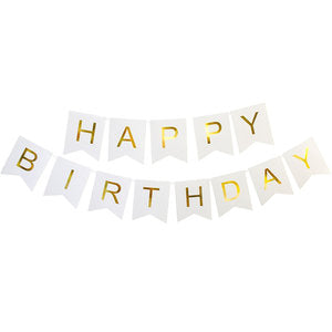 White and Gold foil happy birthday banner