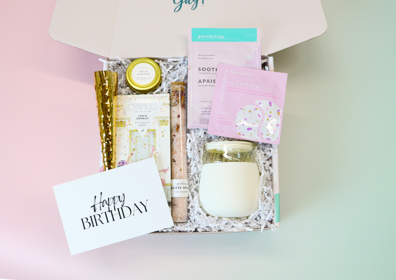 cake + sprinkles gift box, birthday box, girl gift box, pamper birthday box, compatres, patchology, W&P porter mug, bath salt