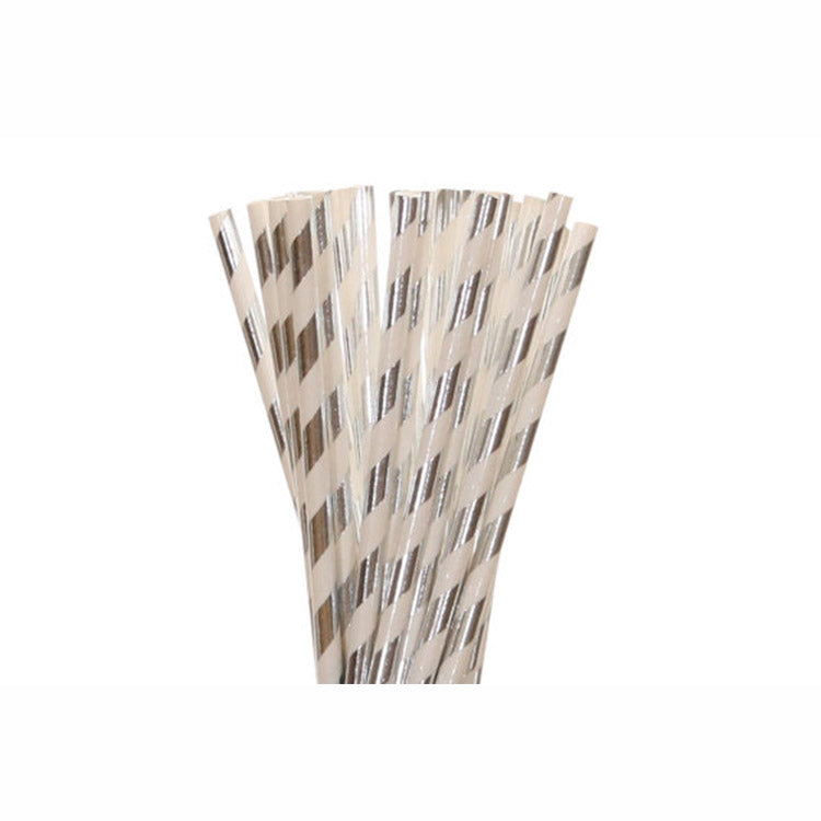 Silver Foil Striped Paper Straws