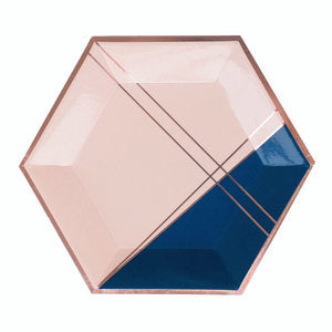 Erika Pale Pink and Navy Colorblock Large Plates