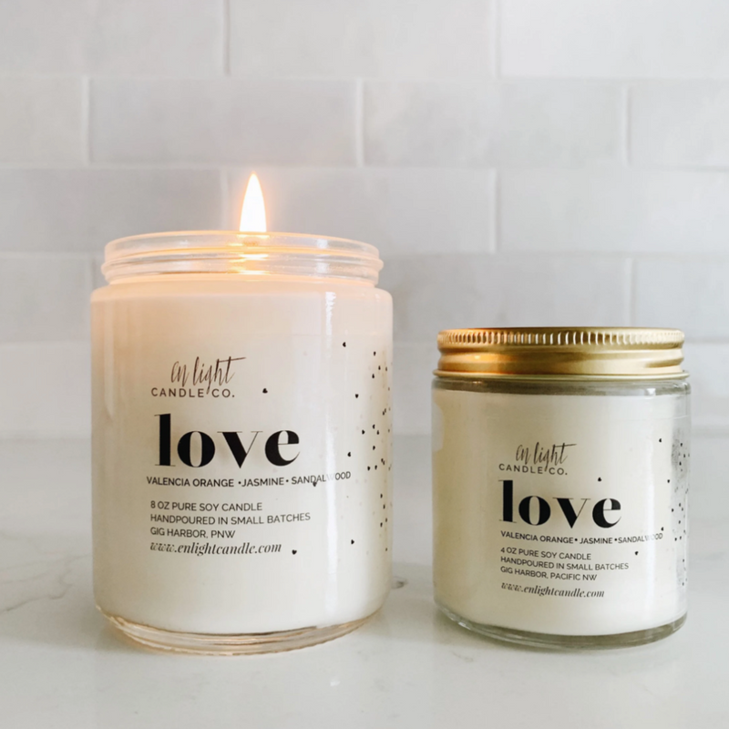 Small Batch, Gig Harbor Washington, Enlight Candle Co. Love pure soy candle, confete party box