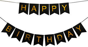 black and gold foil happy birthday banner