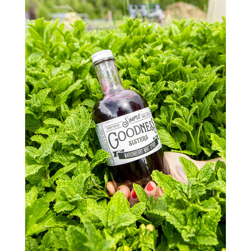 Simple Goodness Sisters- Marionberry Mint simple syrup for drinks, desserts and breakfast foods. Refreshing, tart and sweet, marionberry and mint are the ultimate summery flavor combination.