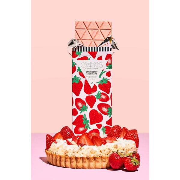 Compartres Strawberry Shortcake Chocolate Bar, boutique chocolate, quality chocolate bar, love chocolate bar, chocolate gift, strawberry love, valentine's day. 