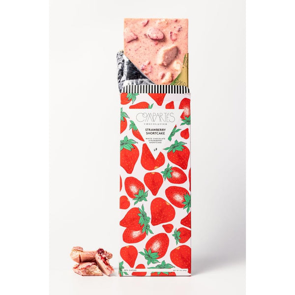 Compartres Strawberry Shortcake Chocolate Bar, boutique chocolate, quality chocolate bar, love chocolate bar, chocolate gift, strawberry love, valentine's day. 