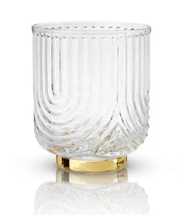 VISKI- GASTBY TUMBLER- Polished gold and draping glass swathe the surface of this old fashioned high-quality glass.